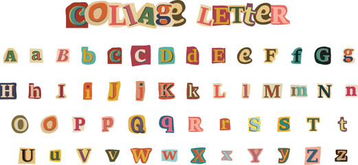 Alphabet collage abc  capital and samll alphabetical font letter cutout of paper magazine and colorful alphabetic handmade cutting text newsprint illustration on transparent background © Zuwairiya