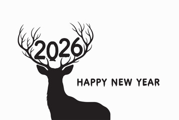 Silhouette of a deer with the year 2026 on its antlers wishing happy new year vector