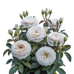 Transparent Background White roses with buds and green leaves against a black background flower