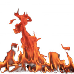 Vibrant orange and yellow wildfire flames against a Transparent Background black background heat