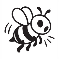 Cute flying bee cartoon line art style silhouette a white background