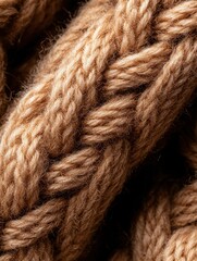 Fototapeta premium Close-up of a pile of tangled rope. the rope appears to be made of a light-colored material, possibly wool or a similar material, and is tightly wound around itself.