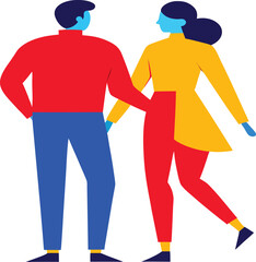 Abstract Illustration of a Couple Standing Together in Bright Colors and Simple Shapes Depicting Modern Relationship