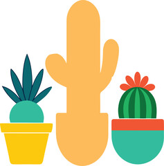 Colorful and Whimsical Cactus Collection Flat Illustration of Desert Plants in Pots for Home Decor and Nature Enthusiasts