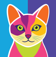 Abstract Pop Art Cat Portrait with Vivid Colors A Modern and Eye Catching Feline Artwork Illustration in Funky Style