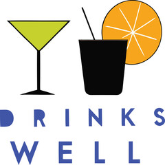 Drinks Well Logo Featuring an Orange Slice and Martini Glass for a Refreshing and Lively Brand Image