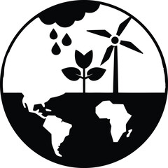 Sustainable Earth Illustration Depicting Renewable Energy, Reforestation, and Water Conservation for a Greener Planet and a Healthier Future