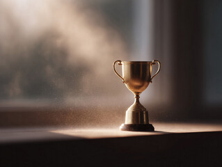 Golden trophy bathed in soft, ethereal light. Symbolizes success, achievement, and victory. Evokes feelings of pride, accomplishment, and recognition. Ideal for motivational content.
