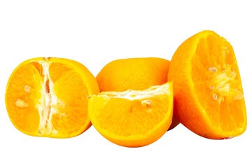 Orange half cut slice on white background