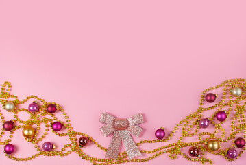 Fototapeta premium Explore Christmas Decorations with a charming Pink Background for your holiday gatherings