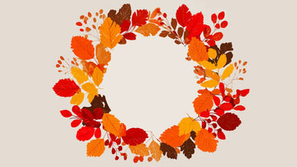 Colorful autumn foliage frame with red, orange, and yellow leaves, elegant Thanksgiving Day border background for festive greeting or presentation.