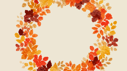Colorful autumn foliage frame with red, orange, and yellow leaves, elegant Thanksgiving Day border background for festive greeting or presentation.