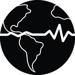 Global Earthquake Activity Illustration Black and White Depiction of Earth with a Seismic Wave Crossing its Surface Symbolizing Disaster Preparedness