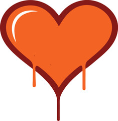A Vivid Orange Heart with Dripping Paint Aesthetic Graphic Design Featuring a Dark Red Outline and White Highlight