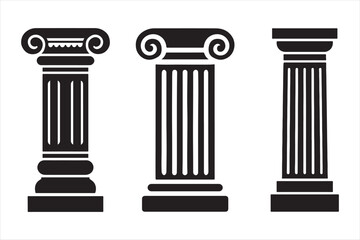 Obraz premium Three classical greek ionic columns icon silhouette a white background