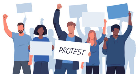 People crowd protest with posters vector illustration