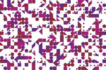 Abstract Geometric Pattern with Circles Squares and Triangles in Purple and Maroon Colors on White Background for Modern Design Projects