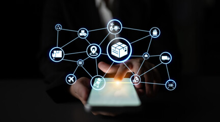 Goods delivery tracking icons show shipping, goods delivery routes, and loEnticeics monitoring. Goods delivery tracking ensures timely goods delivery, secure handling, and accurate tracking. Entice