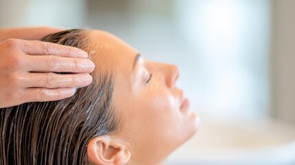 Fototapeta premium Woman receiving head massage at spa