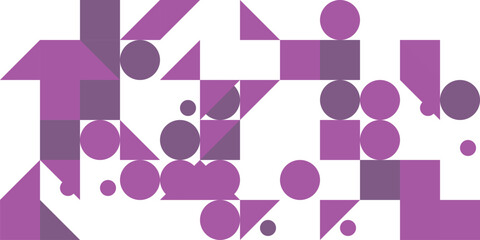 Abstract Geometric Pattern with Circles Squares and Triangles in Shades of Purple and Violet Modern Minimalist Design Element