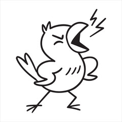 Naklejka premium Hand drawn cute bird singing loudly illustration silhouette a white background