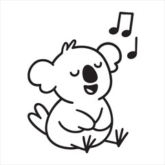 Fototapeta premium Happy koala singing musical notes cute animal art silhouette a white background