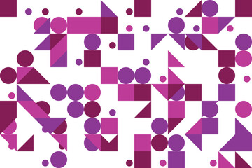 Geometric Abstract Seamless Pattern in Shades of Purple and Violet with Circles Triangles and Squares Modern Artistic Background