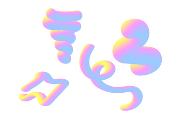 3D Abstract Gradient Shapes Vector Illustration, Colorful Fluid Design Elements for Modern Art and Backgrounds