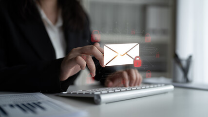 Concept of email security and cybersecurity for confidential communication. Message encryption...