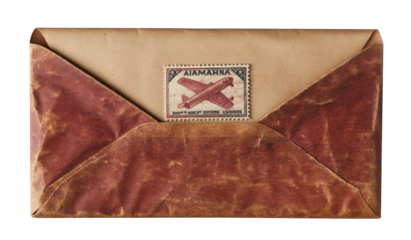 Aged paper envelope with airplane stamp, mottled texture