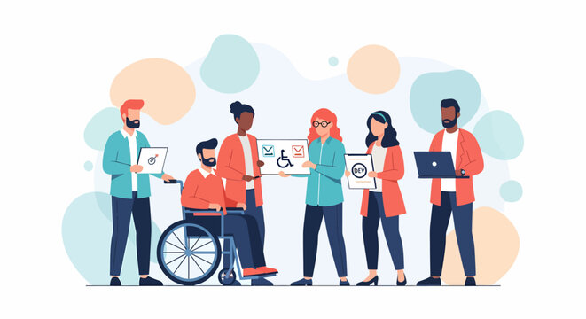Diverse group of people collaborating on accessibility and inclusion initiatives.