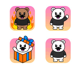 A collection of four illustrated bear character icons showing different moods like anger and happiness.