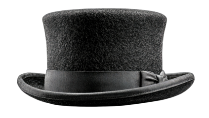 Classic black top hat with textured surface, grosgrain ribbon band detail