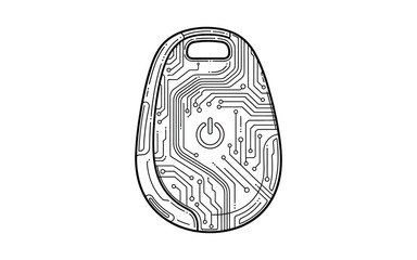 Circuit Board Inspired Key Fob Design technology abstract power button electronic pattern vector illustration icon symbol line art