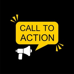 Call to action speech bubble icon isolated on black background