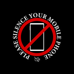 Please silence your mobile phone icon isolated on black background