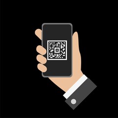 QR code. Scanning with cell phone icon isolated on black background