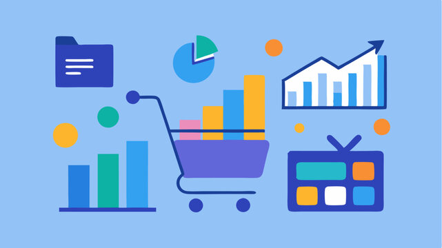 An infographicstyle illustration of various online payment ods surrounding a shopping cart complemented by a rising bar graph showing consumer adoption rates.
