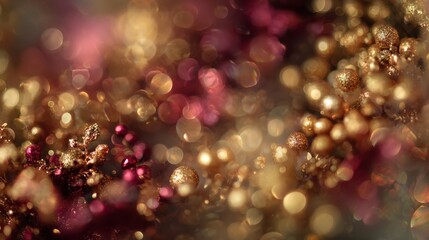 Luxury Christmas celebration in rich burgundy and gold tones. Blurred holiday background