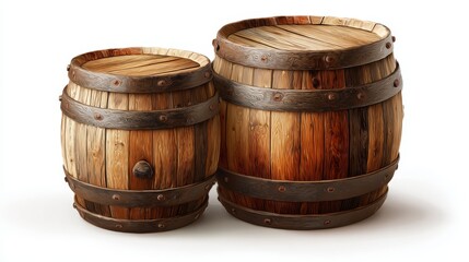 Fototapeta premium Timeless oak casks boasting an antique charm, set against a pristine white backdrop