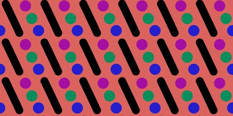 Diagonal Black Stripes and Colorful Polka Dots Wallpaper. Colorful Bars and Circles Seamless Pattern.