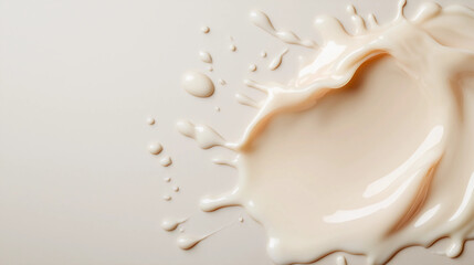 A creamy splash of liquid against a smooth, light background, showcasing fluid dynamics and texture.