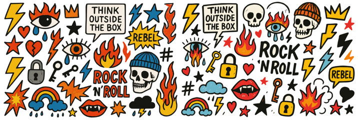 Fototapeta premium Punk Pop Collage of Rebellious Symbols and Motivational Phrases for Urban Design