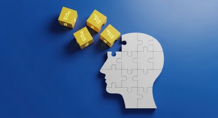 Unlock your potential with new information and knowledge, puzzle head and blocks with information, learning and creative thinking concept