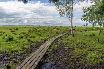 Engure, Latvia - 07.12.2025: Tourists in Engure Lake Nature Park, Latvia