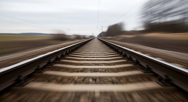 Blurred Motion on Railway Tracks: A Visual Journey of Travel and Perspective in the Countryside.