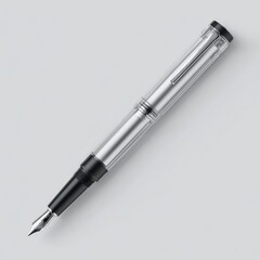 Fototapeta premium A sleek digital pen features a transparent body and silver metal barrel, set against a clean white background. This minimalist design highlights simplicity and elegance in stationery.