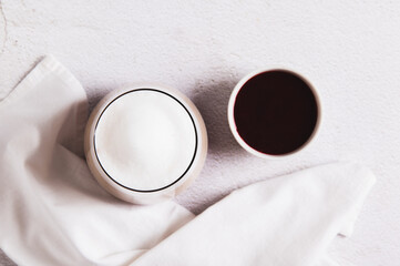 Close up of homemade berry latte in a glass on the table top view