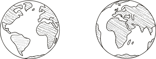 Two globes continents sketched earth drawing © Asha