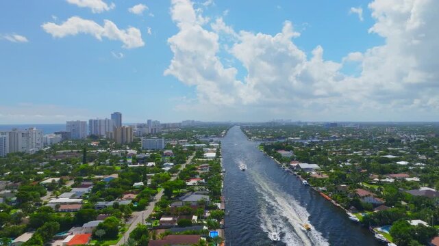 drone view of Pompano Beach, Florida with city